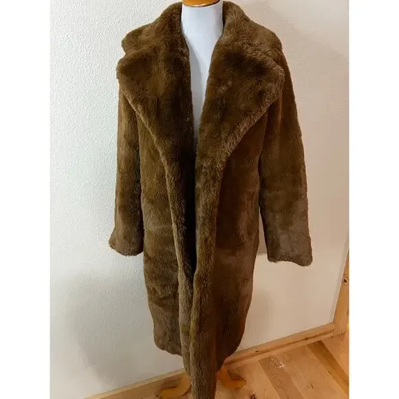 Apparis Siena Brown Faux Fur Teddy Long Coat MEDIUM - Picture 2 of 12